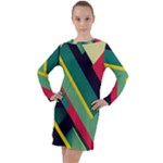 Abstract Geometric Design Pattern Long Sleeve Hoodie Dress