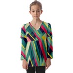 Abstract Geometric Design Pattern Kids  V Neck Casual Top
