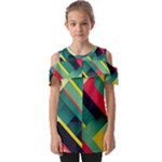 Abstract Geometric Design Pattern Fold Over Open Sleeve Top