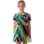 Abstract Geometric Design Pattern Kids  Short Sleeve Pinafore Style Dress