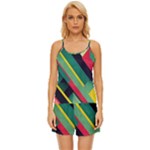 Abstract Geometric Design Pattern Satin Pajama Short Set