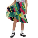 Abstract Geometric Design Pattern Kids  Ruffle Flared Wrap Midi Skirt