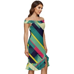 Off Shoulder Ruffle Split Hem Bodycon Dress 