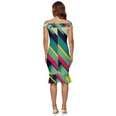 Off Shoulder Ruffle Split Hem Bodycon Dress 