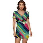 Abstract Geometric Design Pattern Low Cut Cap Sleeve Mini Dress