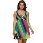 Abstract Geometric Design Pattern Ruffle Strap Babydoll Chiffon Dress