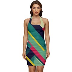 Sleeveless Wide Square Neckline Ruched Bodycon Dress 