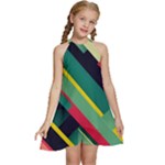Abstract Geometric Design Pattern Kids  Halter Collar Waist Tie Chiffon Dress