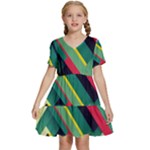 Abstract Geometric Design Pattern Kids  Short Sleeve Tiered Mini Dress