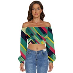 Long Sleeve Crinkled Weave Crop Top 