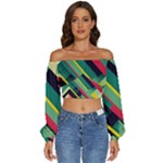 Abstract Geometric Design Pattern Long Sleeve Crinkled Weave Crop Top