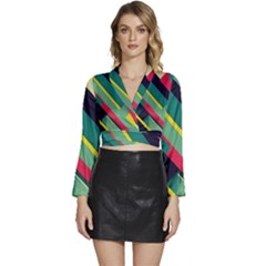 Long Sleeve Tie Back Satin Wrap Top 