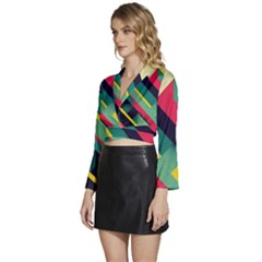 Long Sleeve Tie Back Satin Wrap Top 