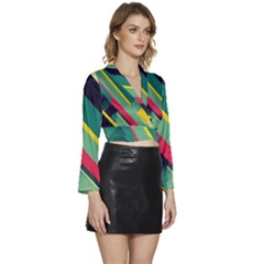 Long Sleeve Tie Back Satin Wrap Top 
