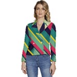 Abstract Geometric Design Pattern Women s Long Sleeve Revers Collar Cropped Jacket