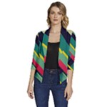 Abstract Geometric Design Pattern Women s Draped Front 3/4 Sleeve Shawl Collar Jacket