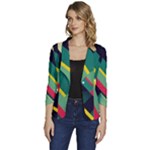 Abstract Geometric Design Pattern Women s One-Button 3/4 Sleeve Short Jacket