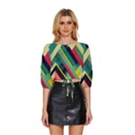 Abstract Geometric Design Pattern Mid Sleeve Drawstring Hem Top