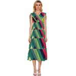 Abstract Geometric Design Pattern V-Neck Drawstring Shoulder Sleeveless Maxi Dress