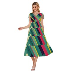 V-Neck Drawstring Shoulder Sleeveless Maxi Dress 