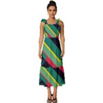 Abstract Geometric Design Pattern Tie-Strap Tiered Midi Chiffon Dress