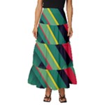Abstract Geometric Design Pattern Tiered Ruffle Maxi Skirt