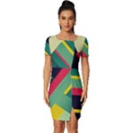 Abstract Geometric Design Pattern Fitted Knot Split End Bodycon Dress