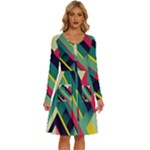 Abstract Geometric Design Pattern Long Sleeve Dress With Pocket