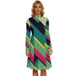 Abstract Geometric Design Pattern Long Sleeve Shirt Collar A-Line Dress