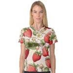 Strawberry Fruit V-Neck Sport Mesh T-Shirt