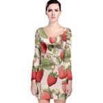 Strawberry Fruit Long Sleeve Velvet Bodycon Dress