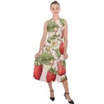 Strawberry Fruit Midi Tie-Back Chiffon Dress