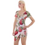 Strawberry Fruit Short Sleeve Asymmetric Mini Dress