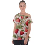 Strawberry Fruit Off Shoulder Tie-Up T-Shirt