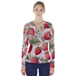 Strawberry Fruit V-Neck Long Sleeve Top