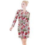 Strawberry Fruit Button Long Sleeve Dress