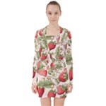 Strawberry Fruit V-neck Bodycon Long Sleeve Dress