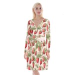 Strawberry Fruit Long Sleeve Velvet Front Wrap Dress