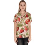 Strawberry Fruit Women s V-Neck Scrub Top