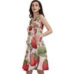 Strawberry Fruit Sleeveless V-Neck Skater Dress with Pockets