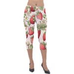 Strawberry Fruit Lightweight Velour Capri Leggings 