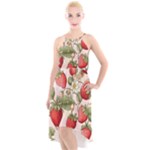 Strawberry Fruit High-Low Halter Chiffon Dress 