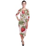 Strawberry Fruit Quarter Sleeve Midi Velour Bodycon Dress