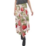 Strawberry Fruit Velour Split Maxi Skirt