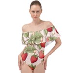 Strawberry Fruit Off Shoulder Velour Bodysuit 