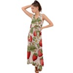 Strawberry Fruit V-Neck Chiffon Maxi Dress