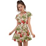 Strawberry Fruit Flutter Sleeve Wrap Dress