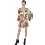 Strawberry Fruit V-Neck Flare Sleeve Mini Dress