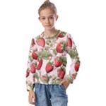 Strawberry Fruit Kids  Long Sleeve T-Shirt with Frill 