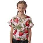 Strawberry Fruit Kids  Cut Out Flutter Sleeves